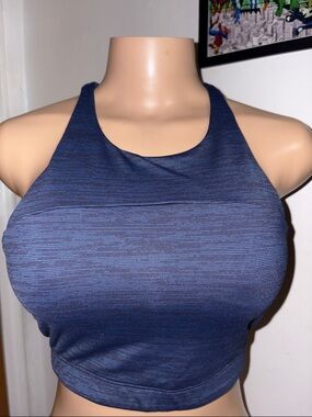 Outdoor Voices Heathered Navy and Light Blue Sports Bra